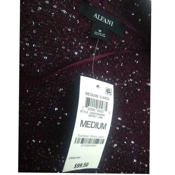 ALFANI  Long Sleeve Open Cardigan Sweater Jacket Berry Sequins  Size M New - Picture 7 of 7
